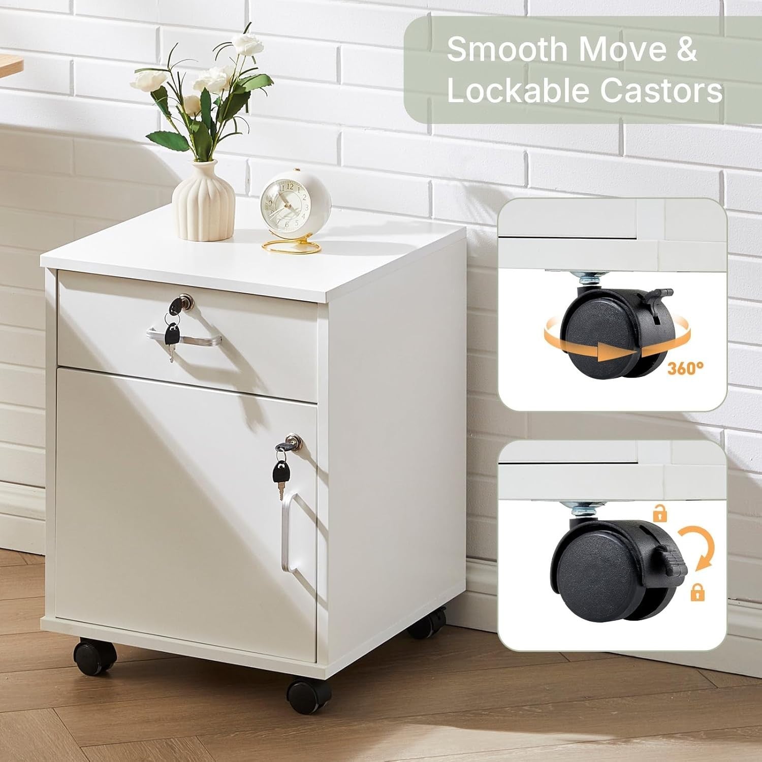 Locking Rolling File Cabinet 1 Drawer 1 Door Under Desk Storage Unit