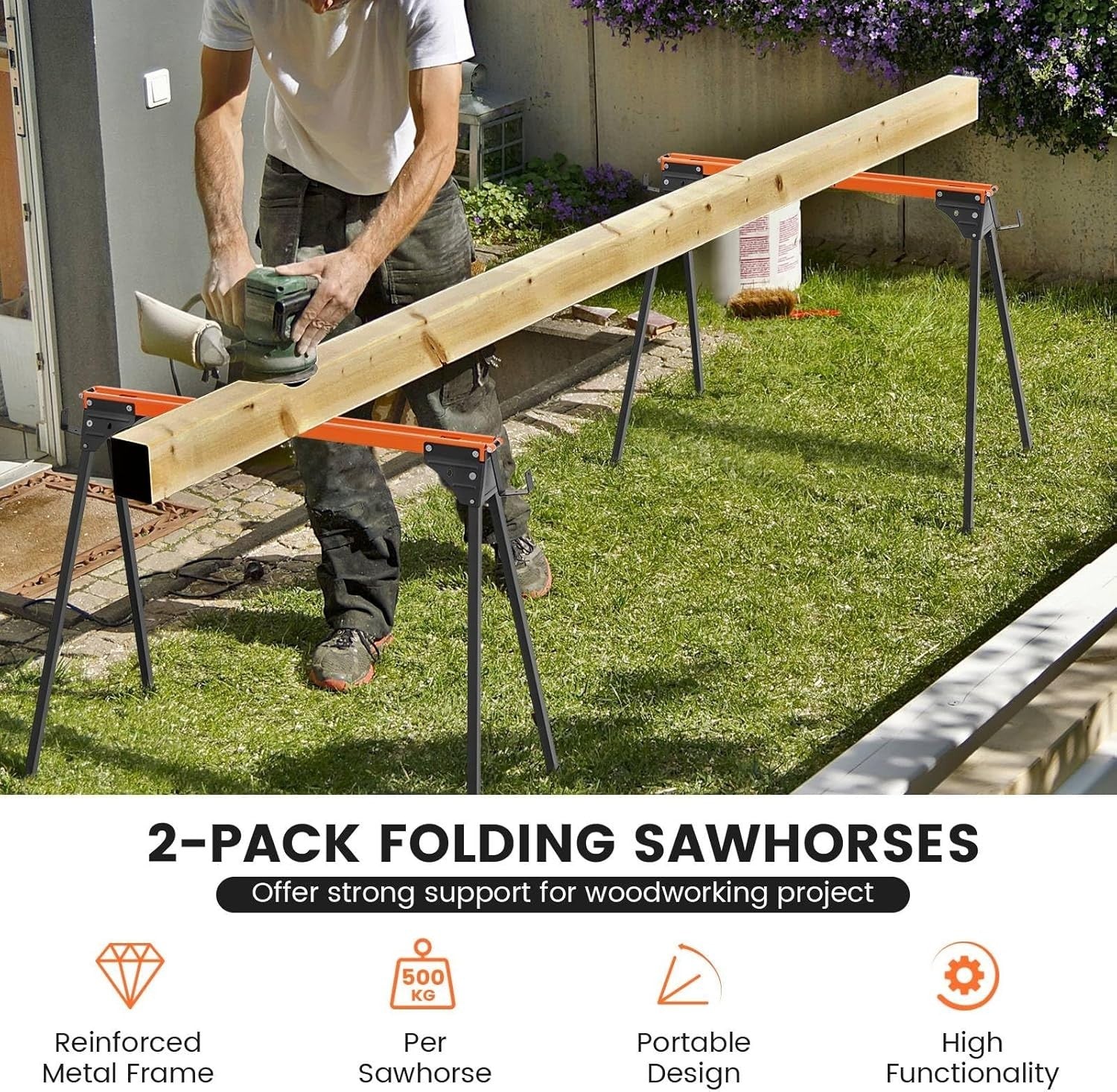 1000kg Folding Saw Horses Pair Heavy Duty Metal Trestles 2x4 Support Arms