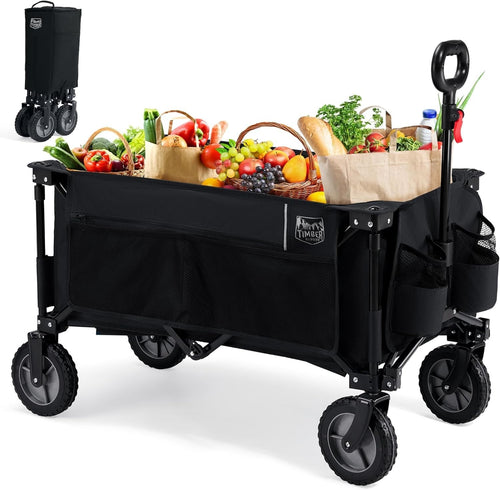 200L Folding Festival Trolley Wagon Heavy Duty Camping Cart Black