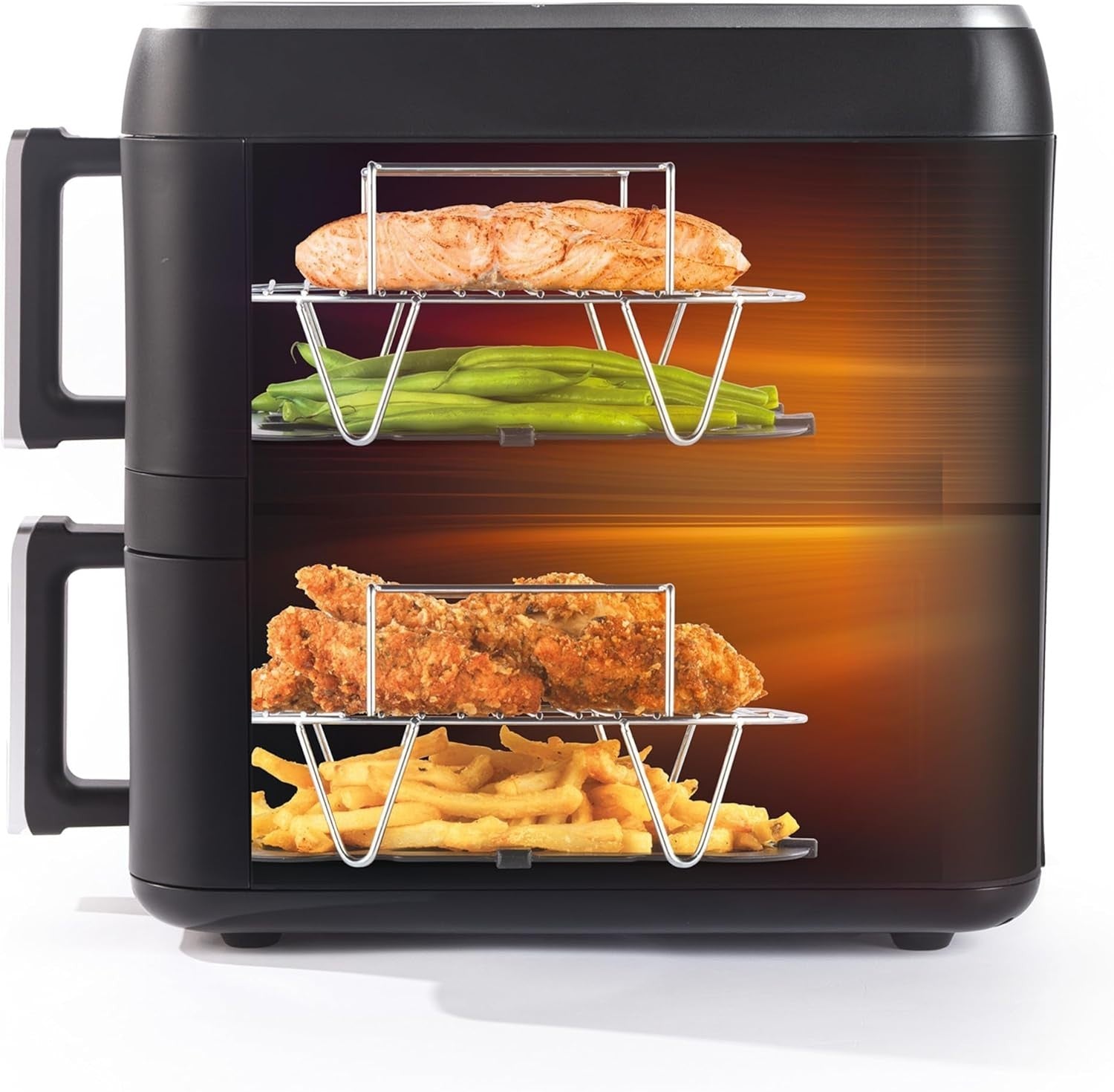 9L Dual Tier Air Fryer Stacked 2 Basket Window Touch LED 9 Presets 2400W