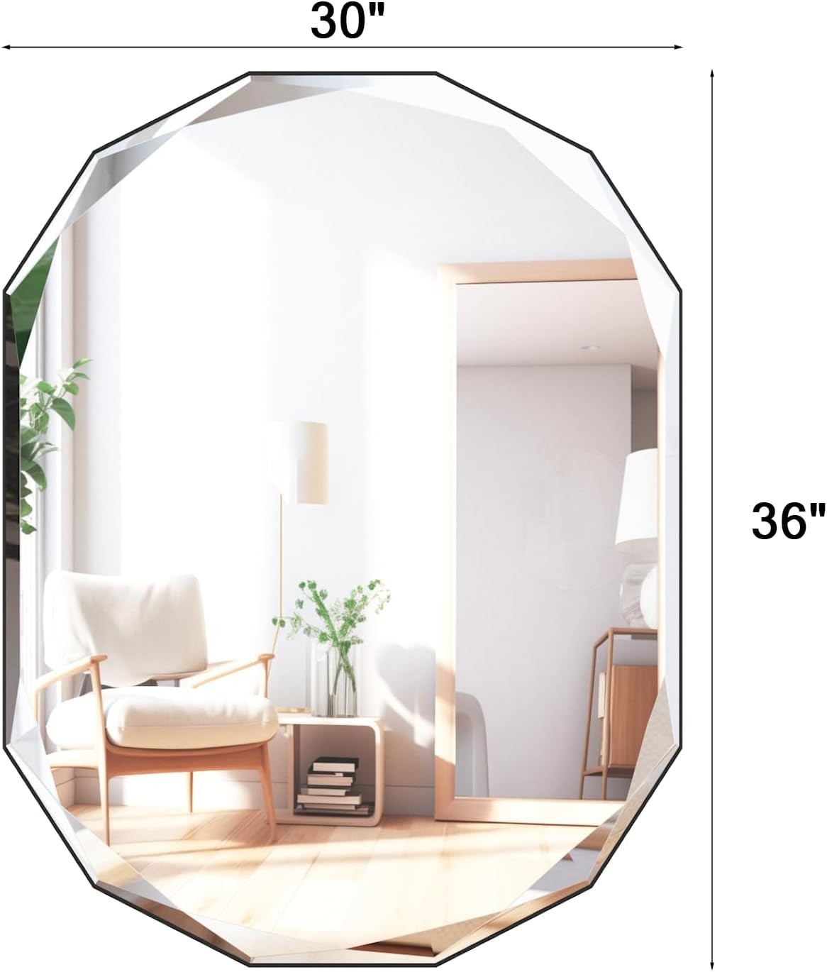 Oval Frameless Bathroom Wall Mirror 76x91 cm Beveled Edge Vanity