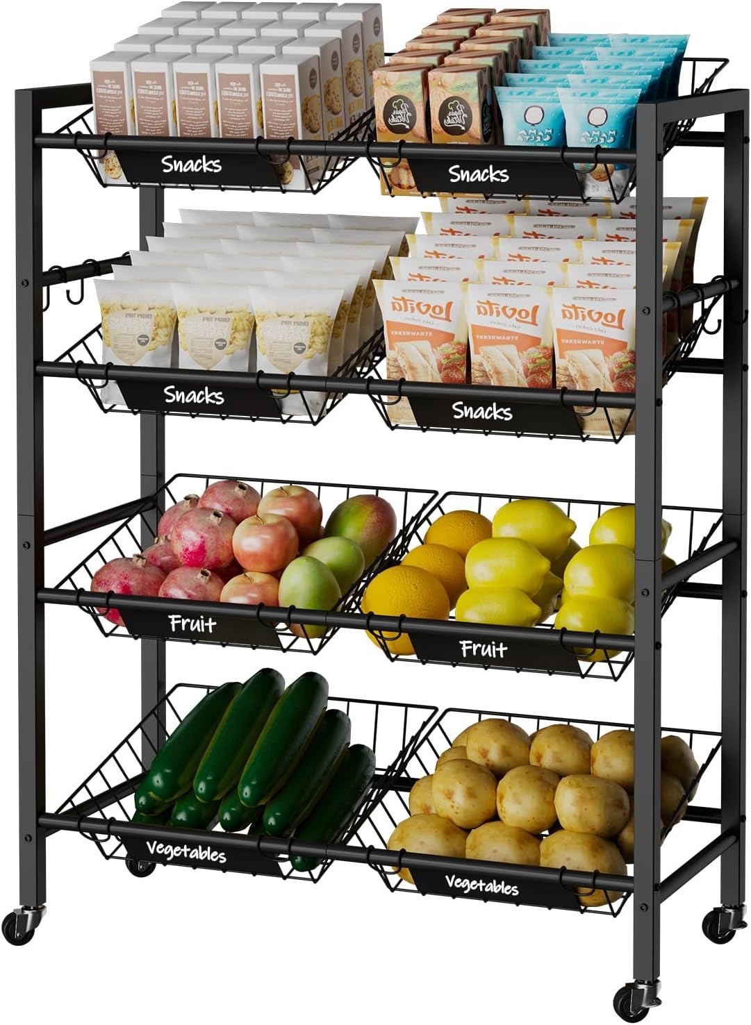 4 Tier Rolling Kitchen Storage Cart 8 Basket Fruit Vegetable Trolley