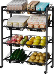 4 Tier Rolling Kitchen Storage Cart 8 Basket Fruit Vegetable Trolley