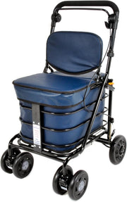 Luxury 6 Wheel Shopping Trolley With Seat Backrest Walking Aid Navy