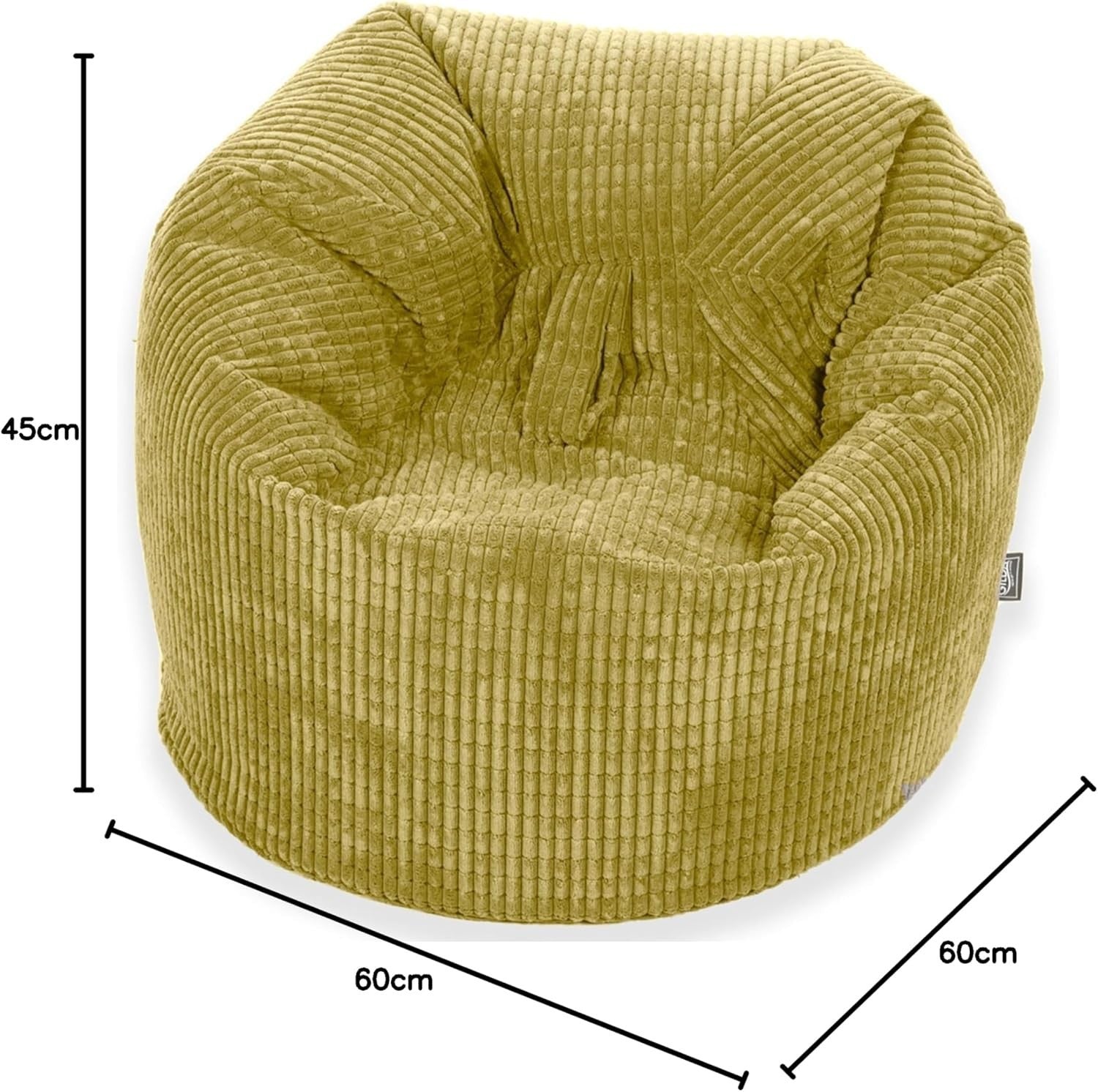 Kids Corduroy Bean Bag Chair Soft Filled Seat - Bedroom Playroom Lounger
