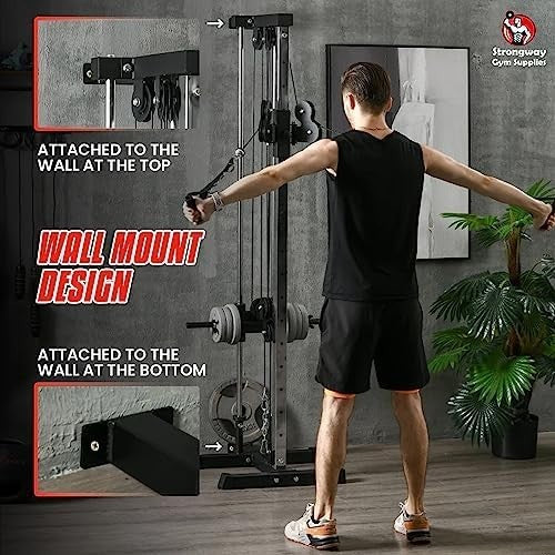 Wall Mounted Cable Crossover Home Gym, Adjustable Pulley Arms 18 Positions
