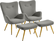 Boucle Armchair with Ottoman Set Sherpa Tub Chair Dark Grey