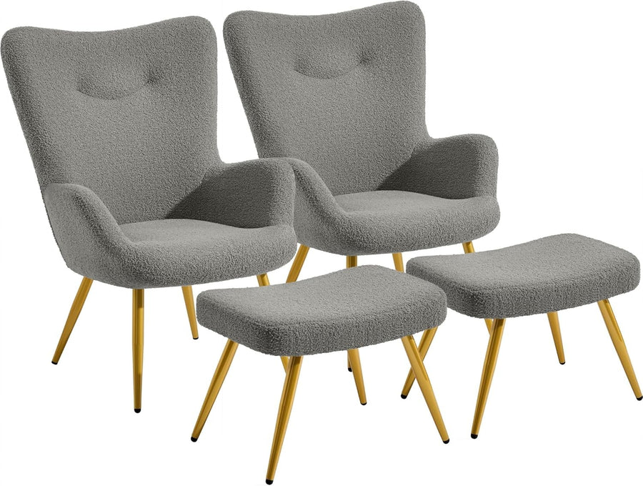 Boucle Armchair with Ottoman Set Sherpa Tub Chair Dark Grey