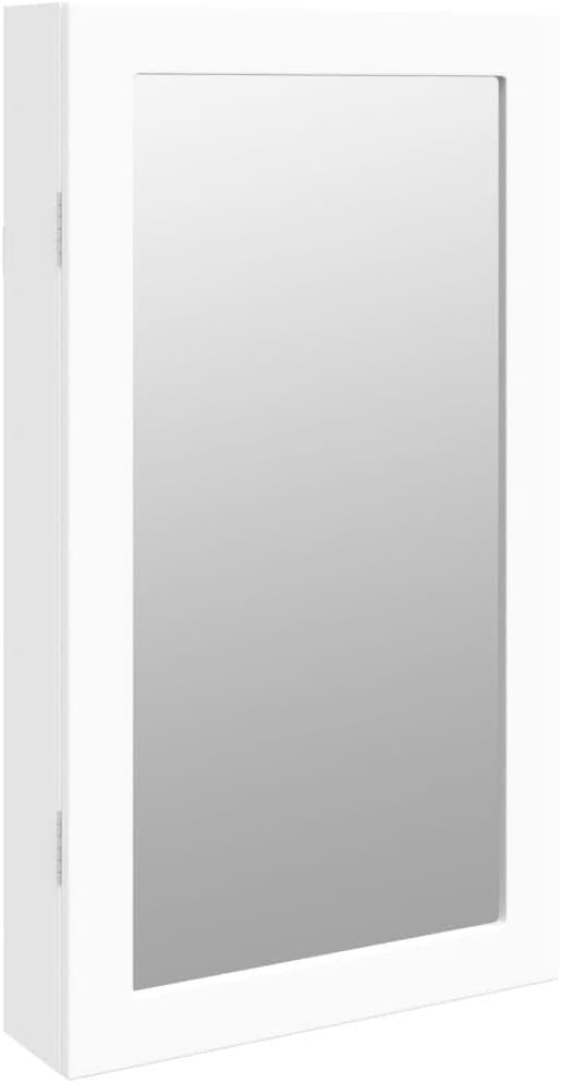 Wall Mounted LED Jewelry Cabinet Lockable Mirror Storage Organizer White