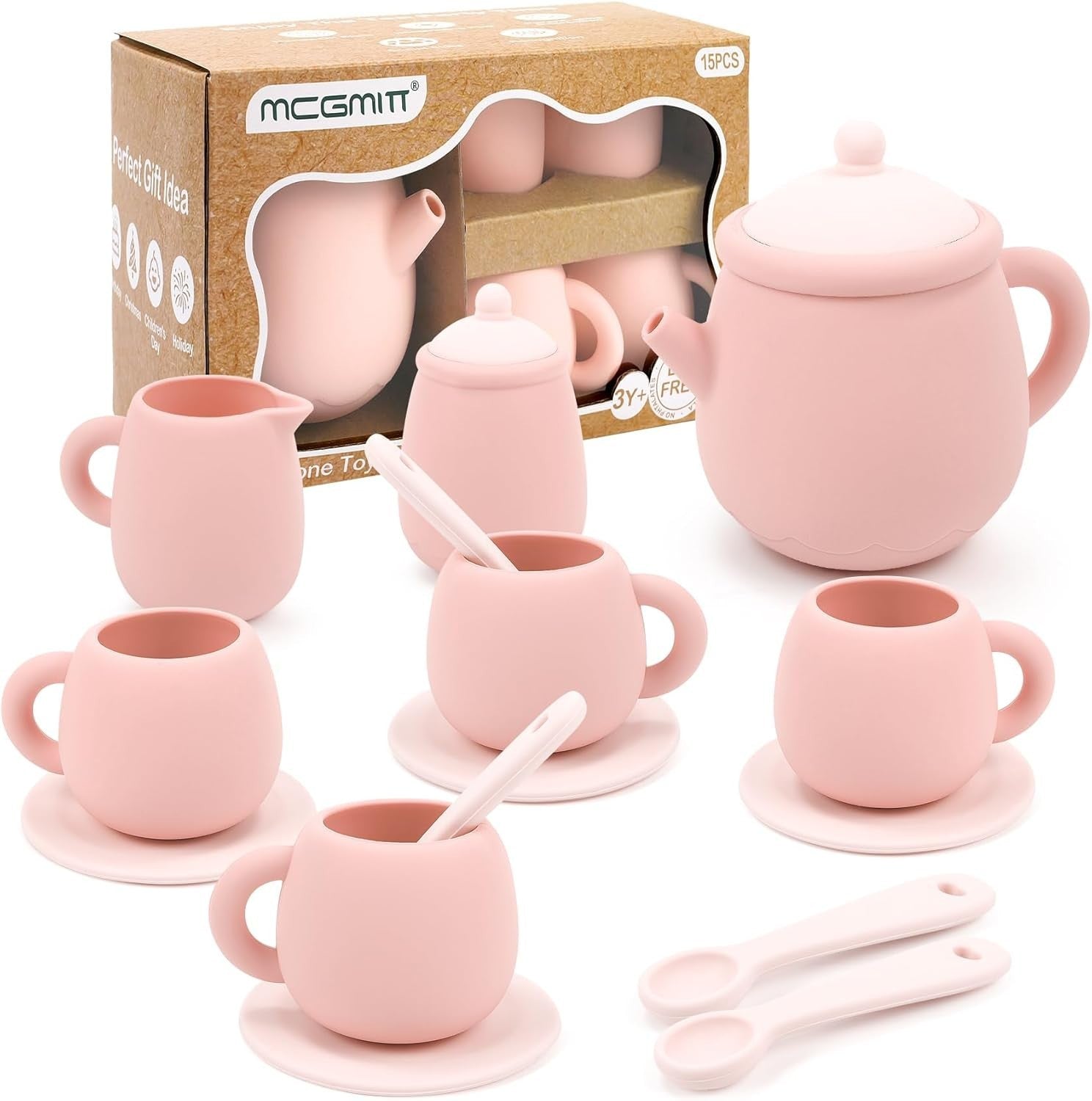 Kids Silicone Tea Set 15PCS Pretend Play Tea Party Toy BPA Free Toddler