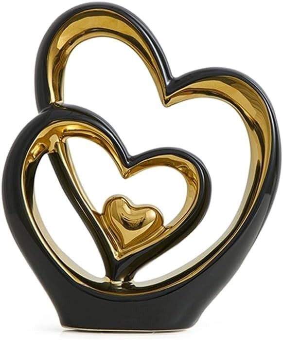 Modern Double Heart Ceramic Sculpture • Gold Accent Home Decor Gift Ornament