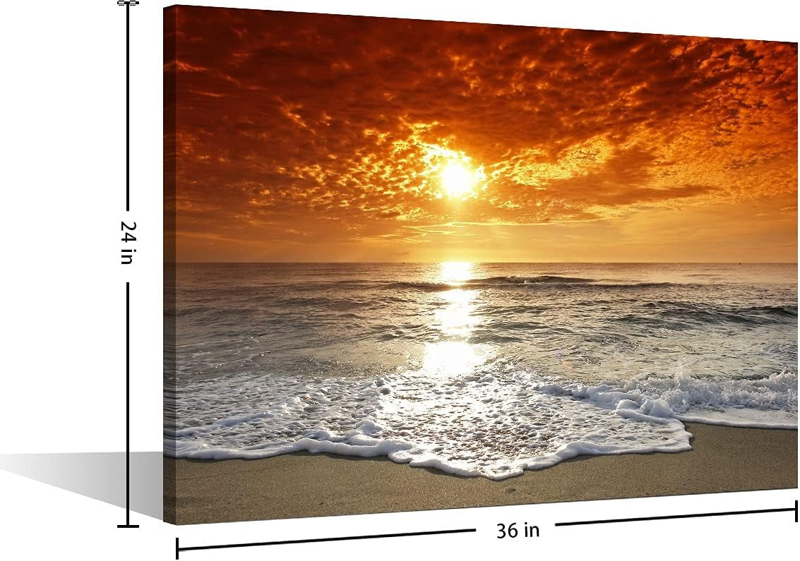 36×24″ Coastal Beach Wave Framed Canvas Wall Art – Ready to Hang