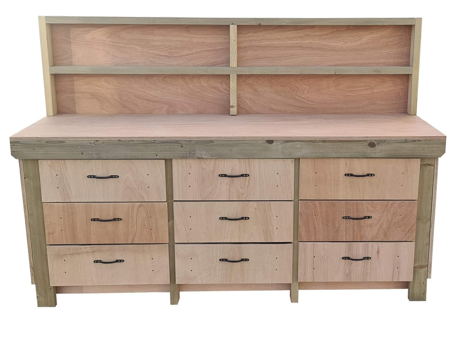 7ft Heavy Duty Wooden Workbench Tool Cabinet with Back Panel & Drawers