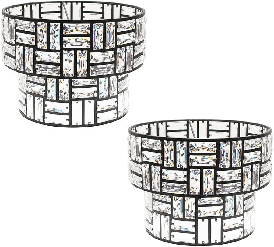 Black Drum Ceiling Lamp Shades Pair Acrylic Jewel Tiered Easy Fit 27cm