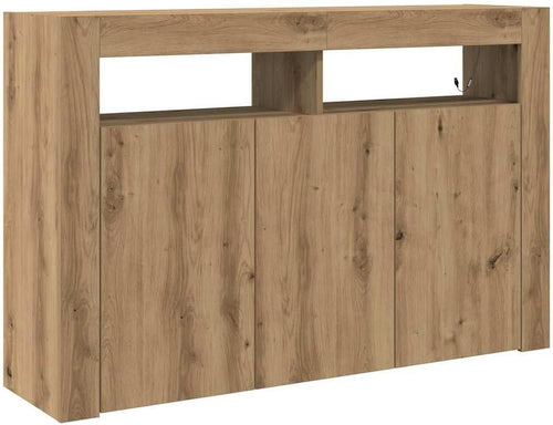 Oak Sideboard with LED Lighting, Engineered Wood Storage Cabinet for Living Room