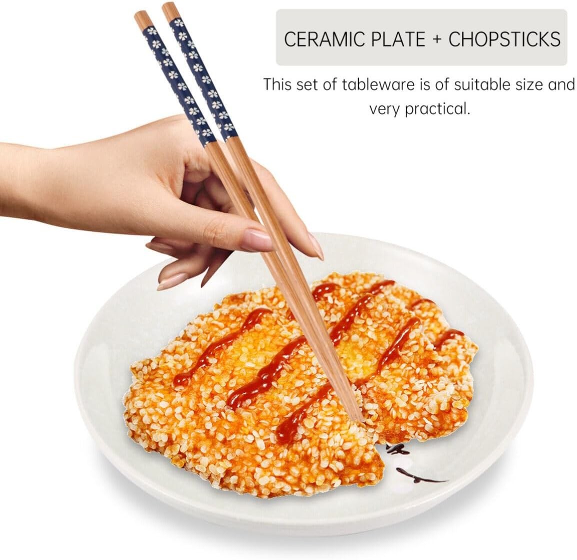 Japanese Style Ceramic Dinnerware Set for One Bowl Plate Cup Spoon Chopsticks