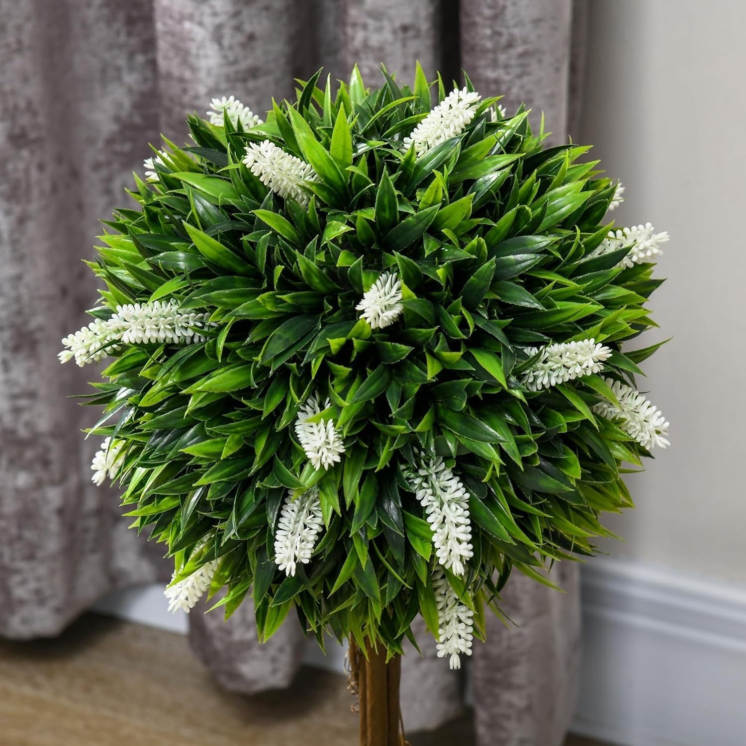 Set of 2 60cm White Lavender Ball Trees Faux Plants Indoor Outdoor Home Decor