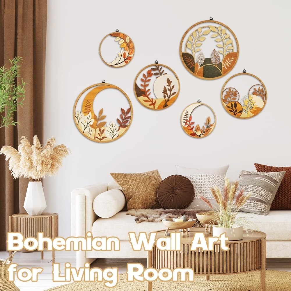 6-Pc Boho Wooden Wall Art Botanical Geometric Hanging Decor