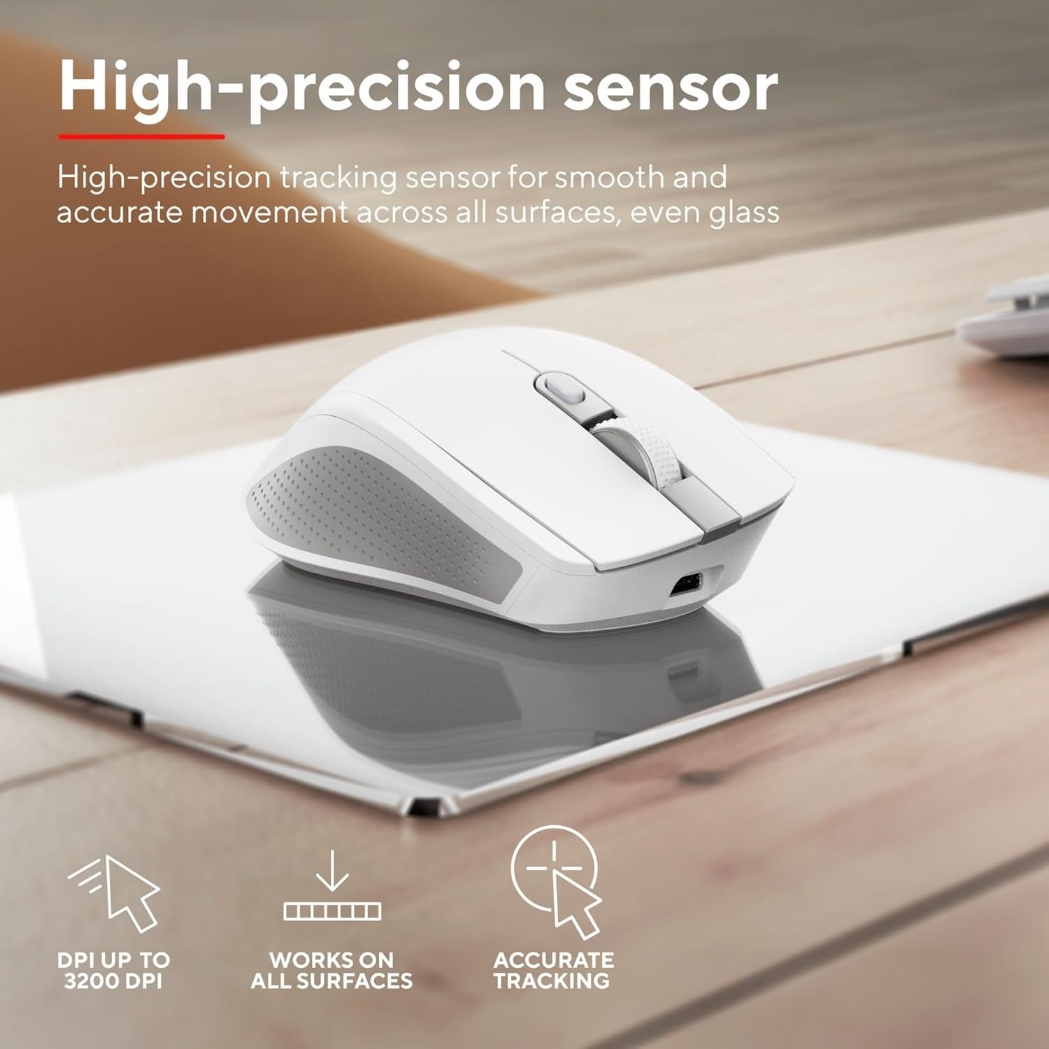 Wireless Bluetooth Mouse Multi Device Silent Rechargeable White