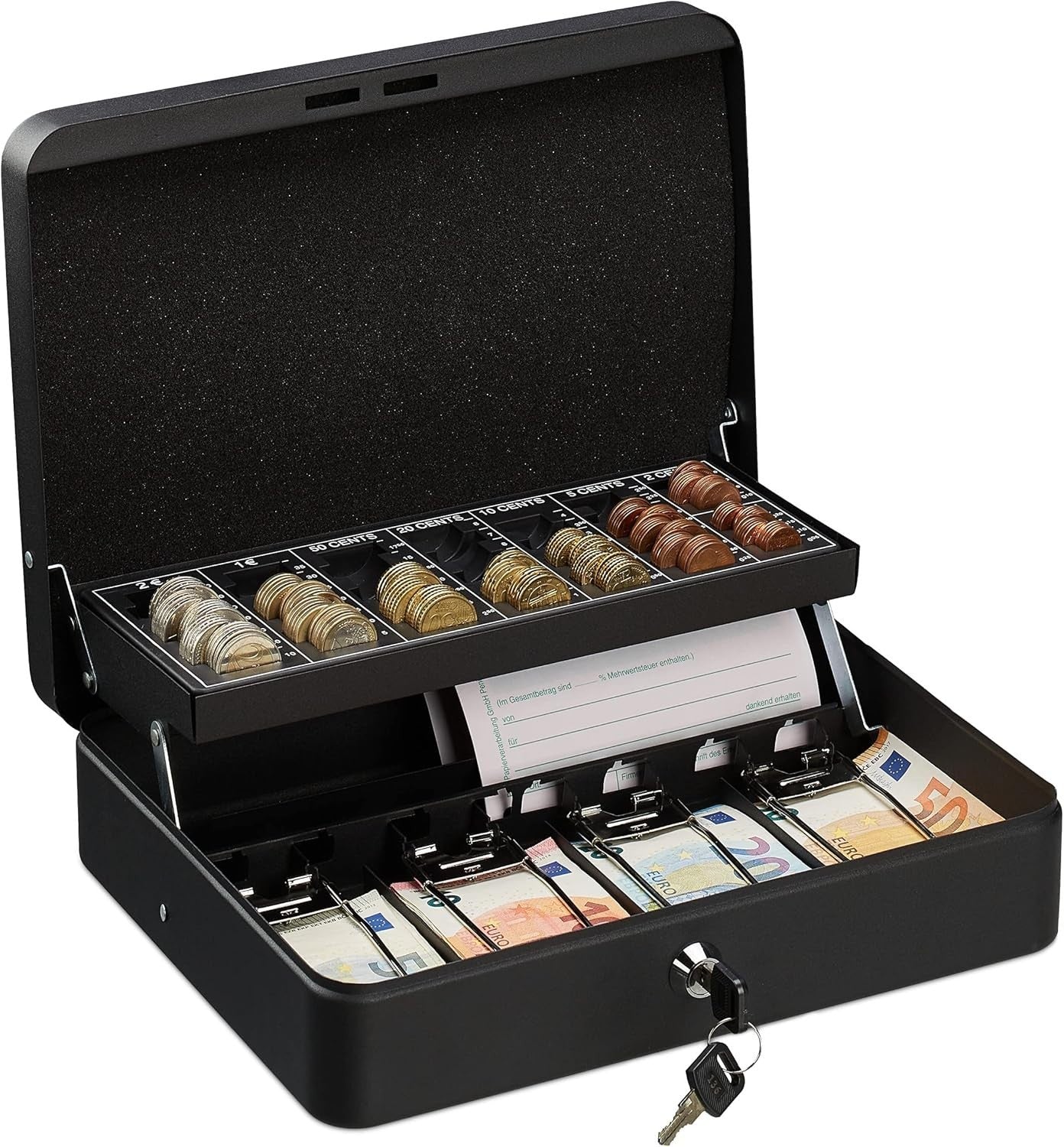 Lockable Cash Box Coin Counter Tray Money Storage Case Black Steel
