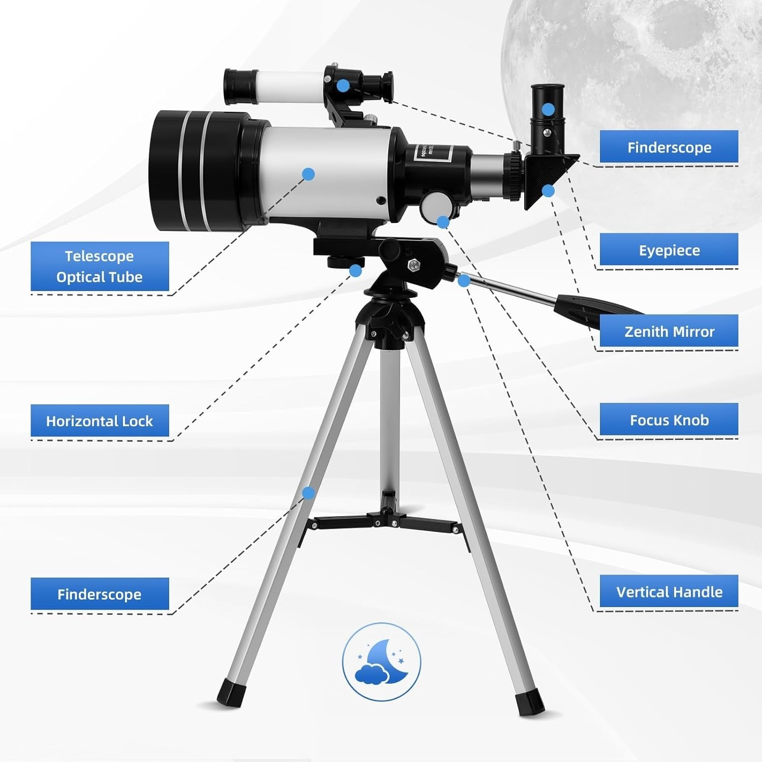 70mm Refractor Telescope for Adults and Kids, 15X to 150X with Tripod and Adapte