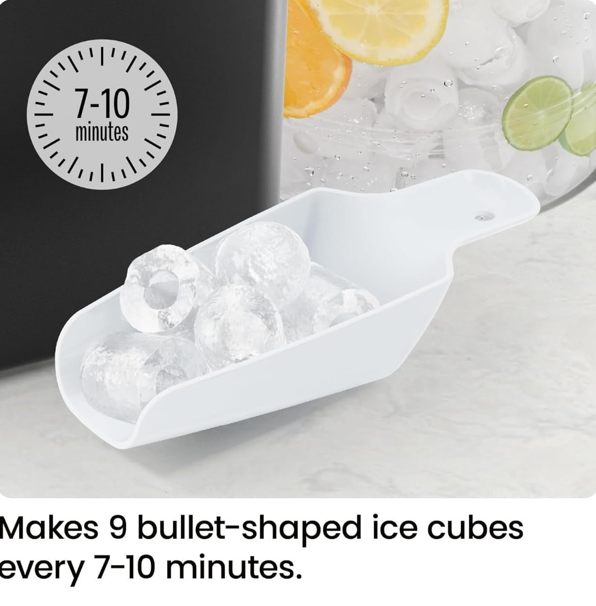 Portable Dual-Size Ice Maker Machine - Fast 9 Cubes in 7 Mins, 22lbs/Day