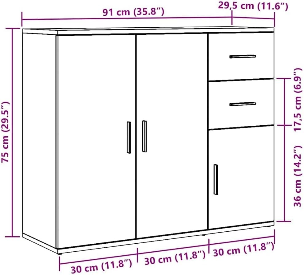 Modern Black Oak Sideboard Cabinet Storage Unit with Drawers & Cupboards