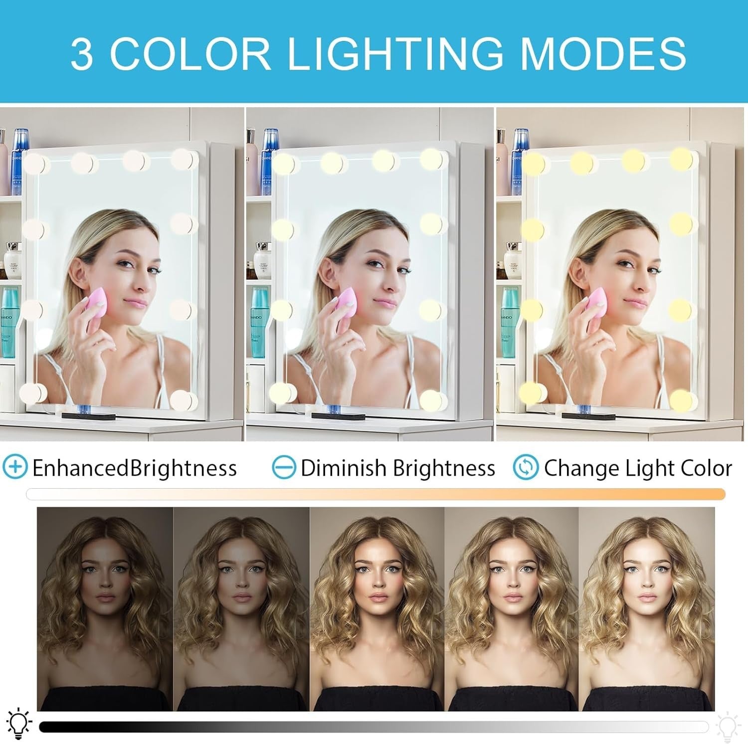 Vanity Makeup Dressing Table with 3-Color LED Mirror, 6 Drawers & Stool White