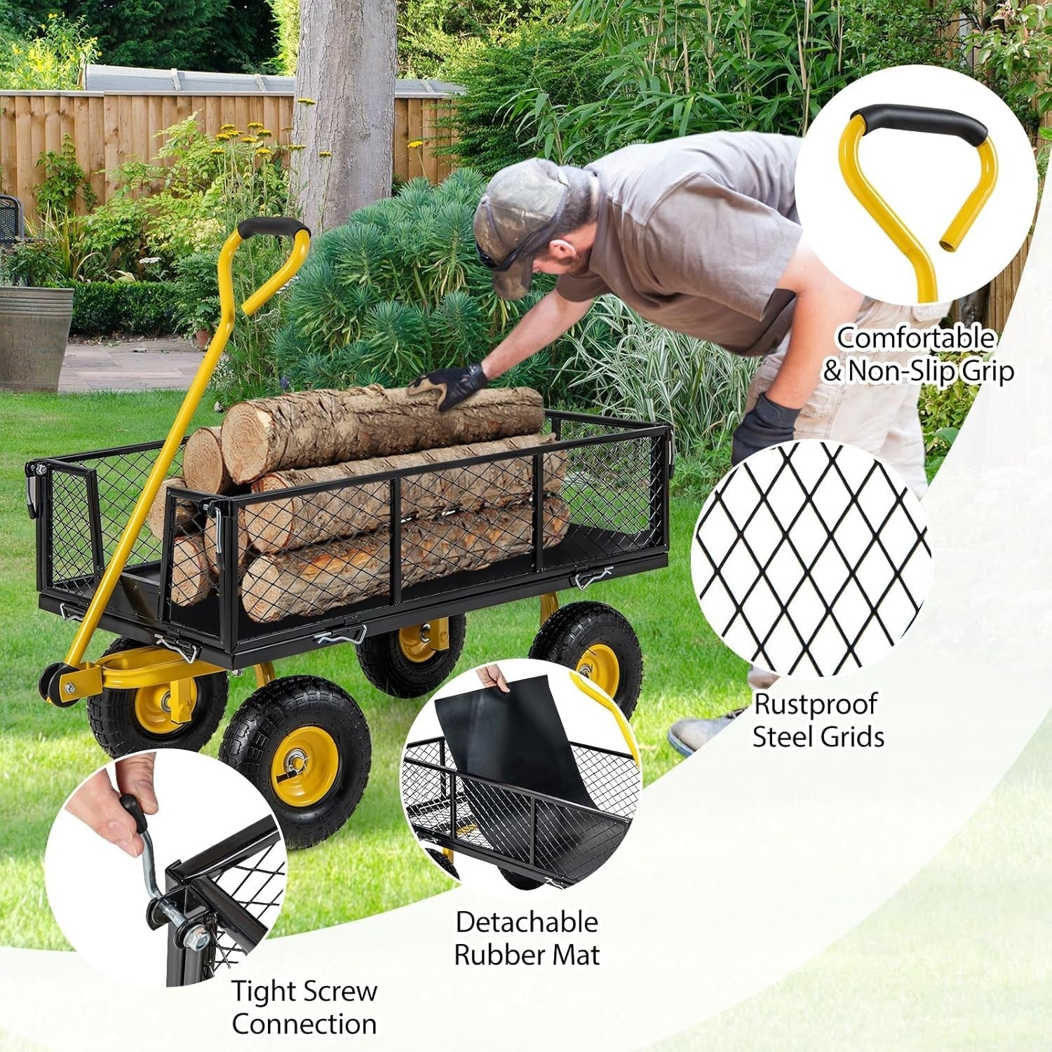 3-in-1 Heavy Duty Garden Cart 400kg Utility Wagon Flatbed w/ Removable Sides