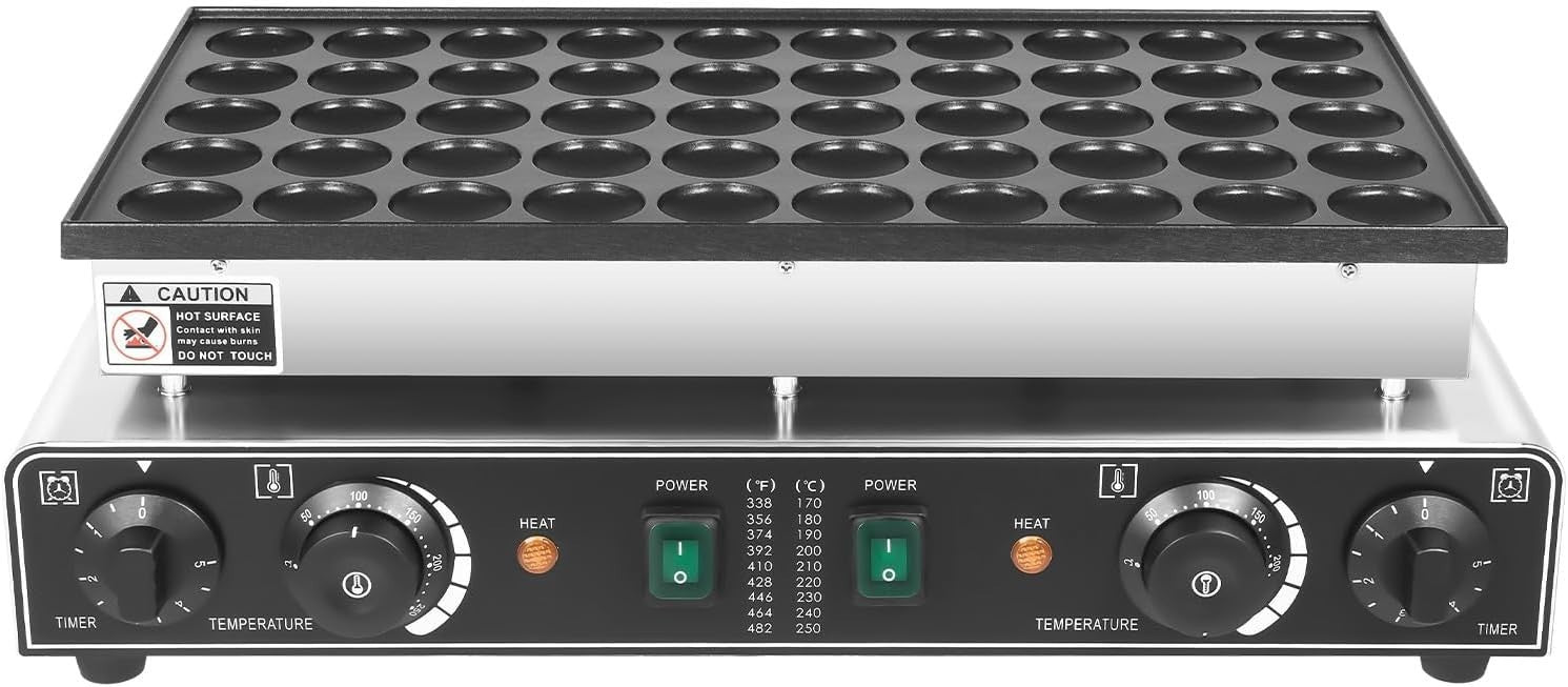 50-Hole Electric Crepe & Pancake Maker 1700W Non-Stick with Timer
