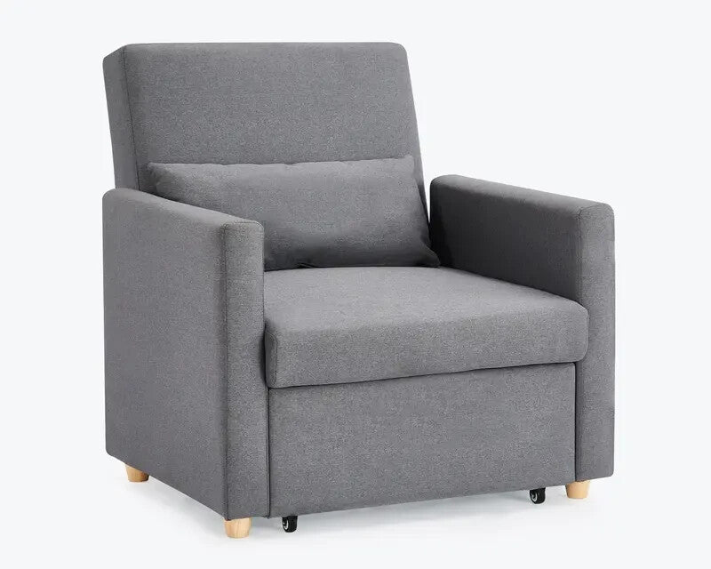 Grey Fabric Single Chair Sofa Bed Armchair Recliner Pull Out Sleeper UK
