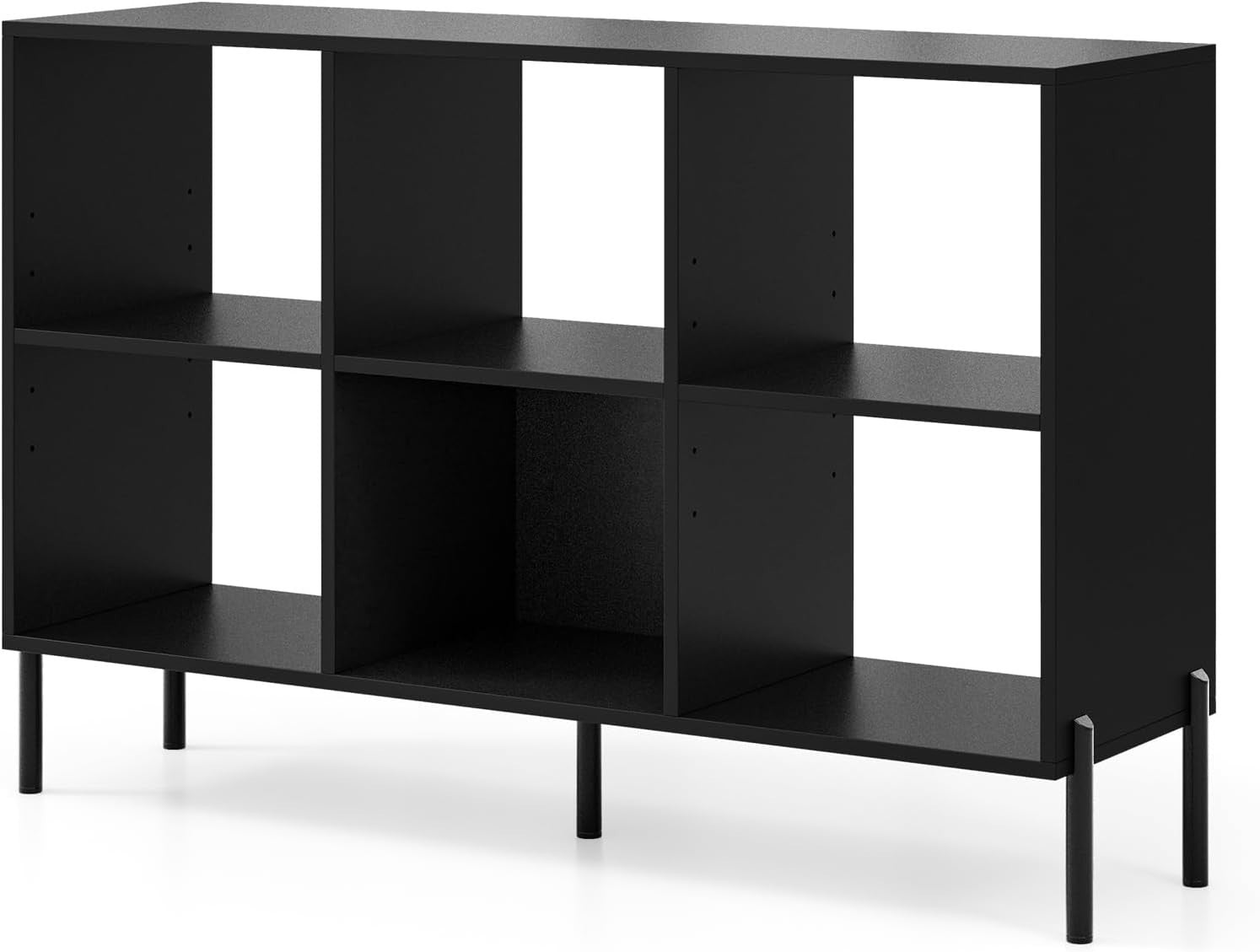 Black 6-Cube Adjustable Storage Bookcase with Metal Legs 120x35x78cm