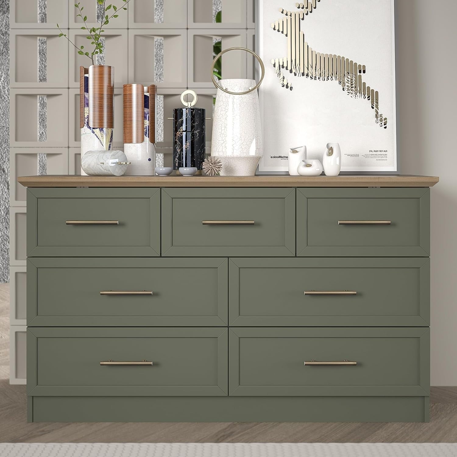 7-Drawer Storage Chest with Oak Top | Durable, Versatile Bedroom Organizer