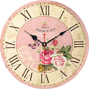 14” Vintage Pink Wooden Wall Clock Silent Non-Ticking Floral Roman Numerals Deco