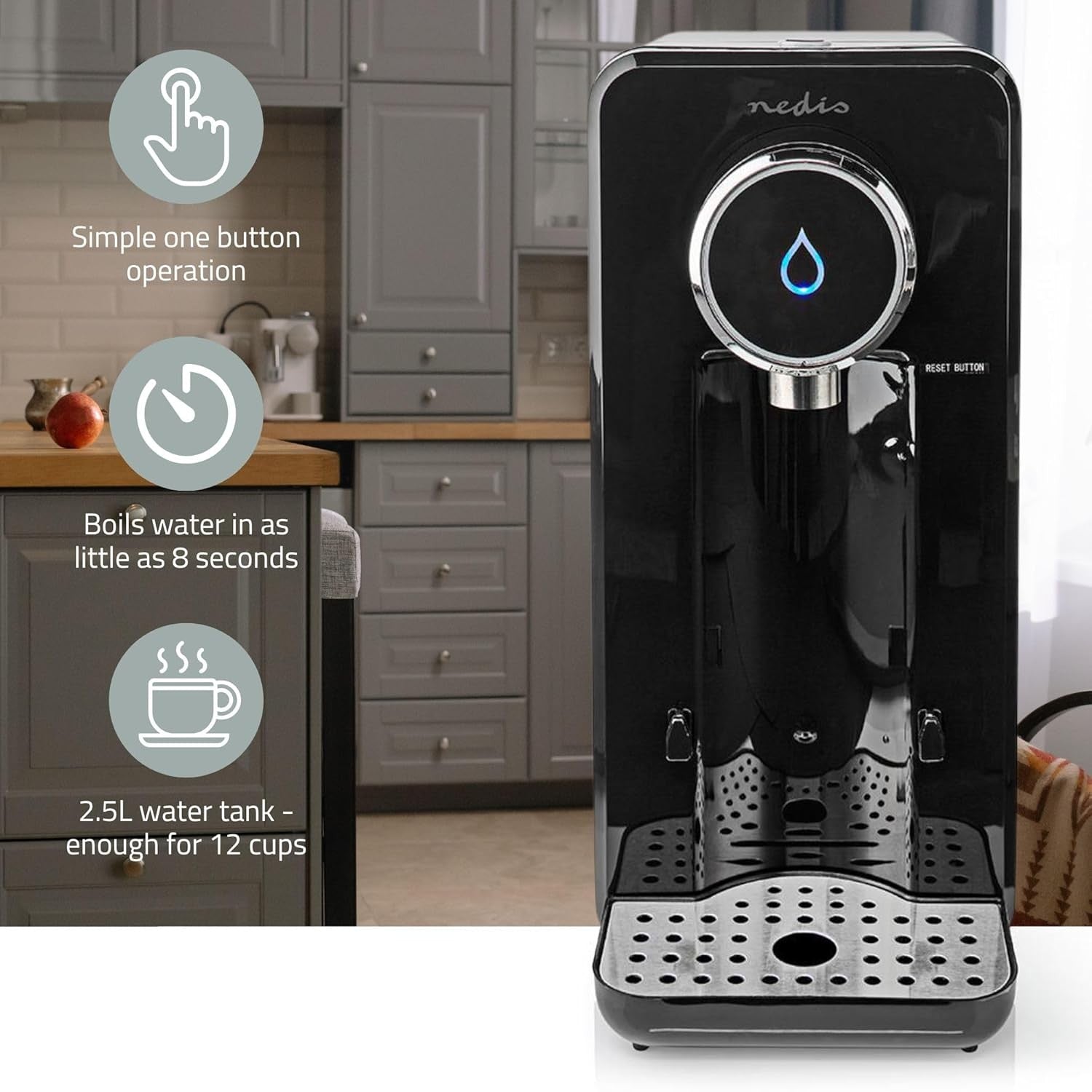 Instant Hot Water Dispenser 2600W 2.5L Fast Boil One Touch Safety Lock