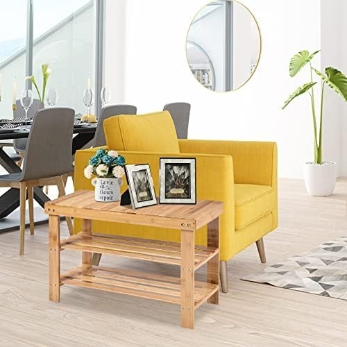 Natural Bamboo Shoe Storage Bench – 3-Tier Rack & Seat for Hallway 70cm