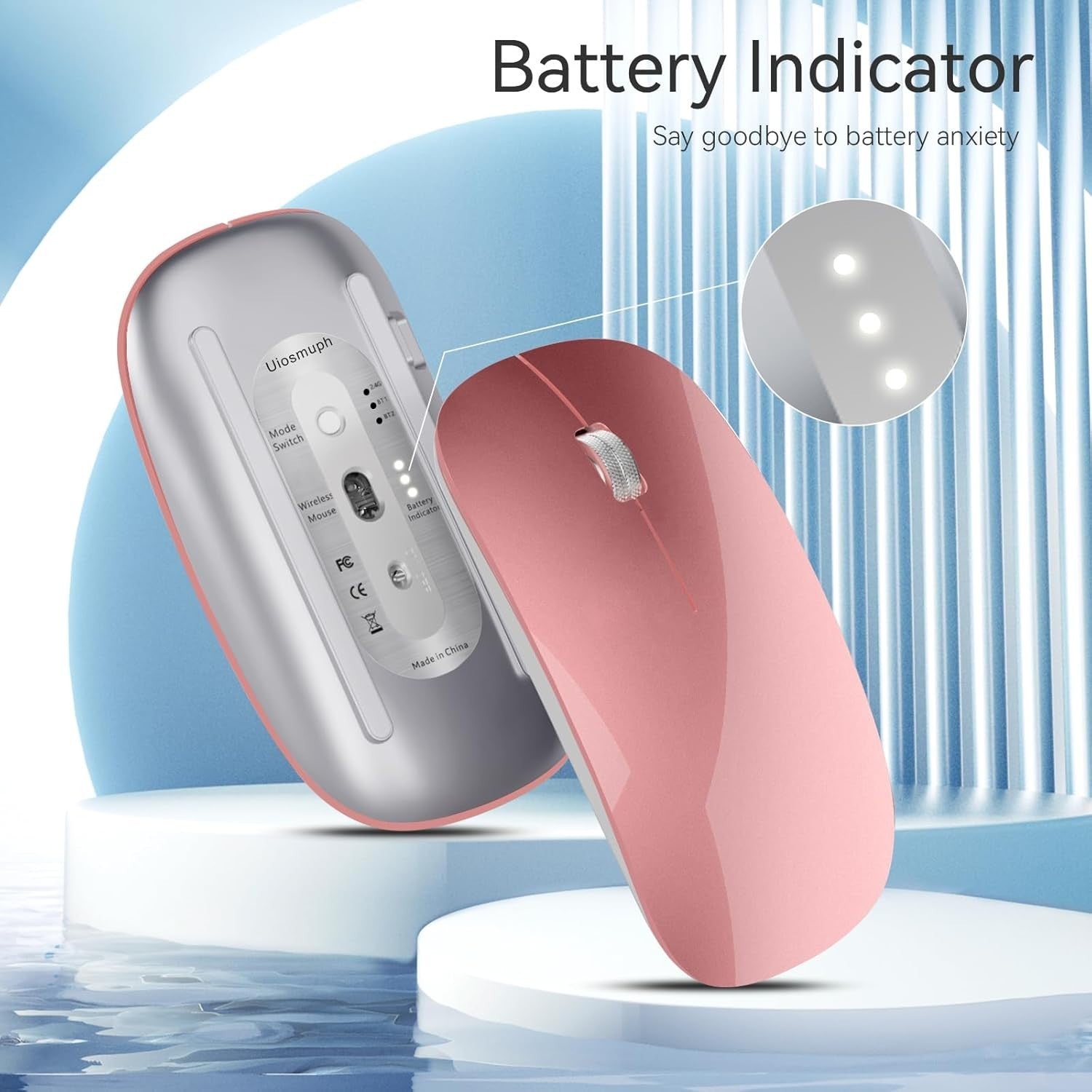 Rose Gold Ultra Slim Bluetooth Mouse Silent Triple Mode USB C Rechargeable