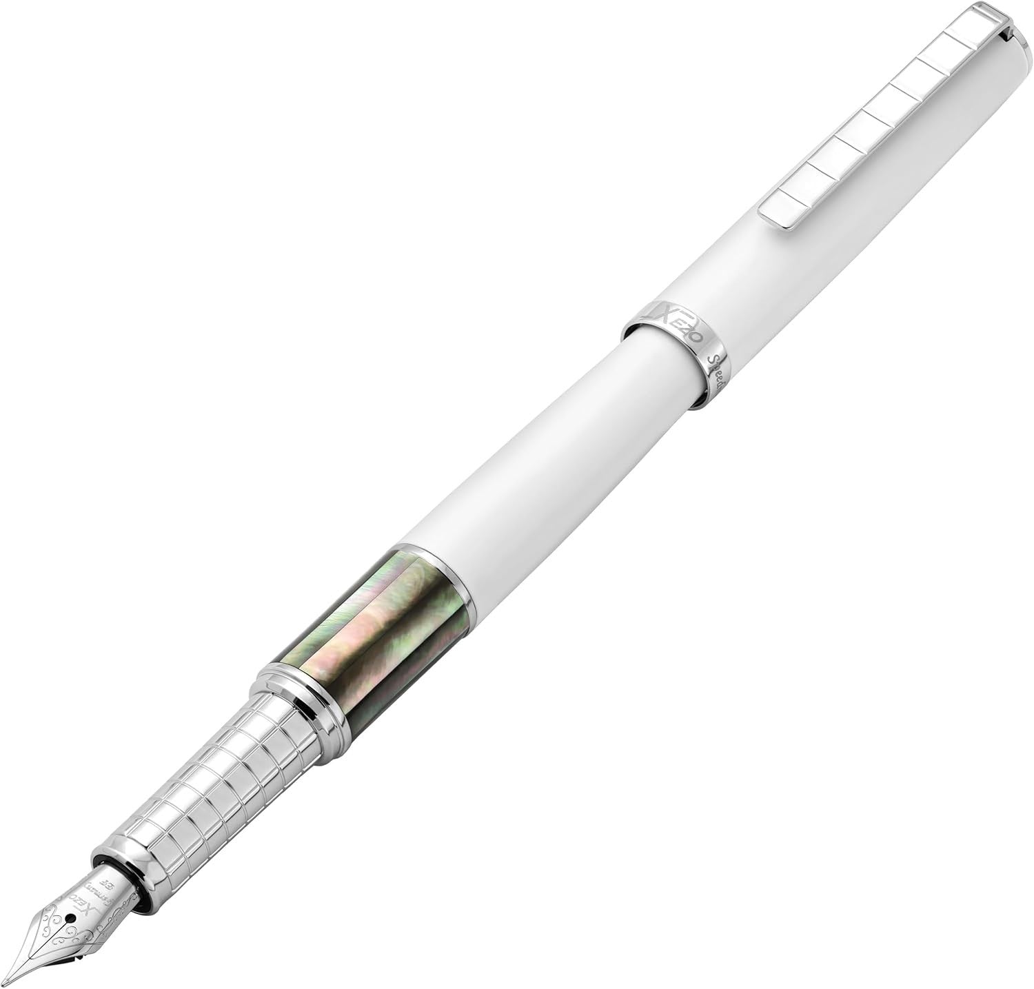 Luxury Fountain Pen White Black Pearl Chrome Extra Fine Smooth Writing