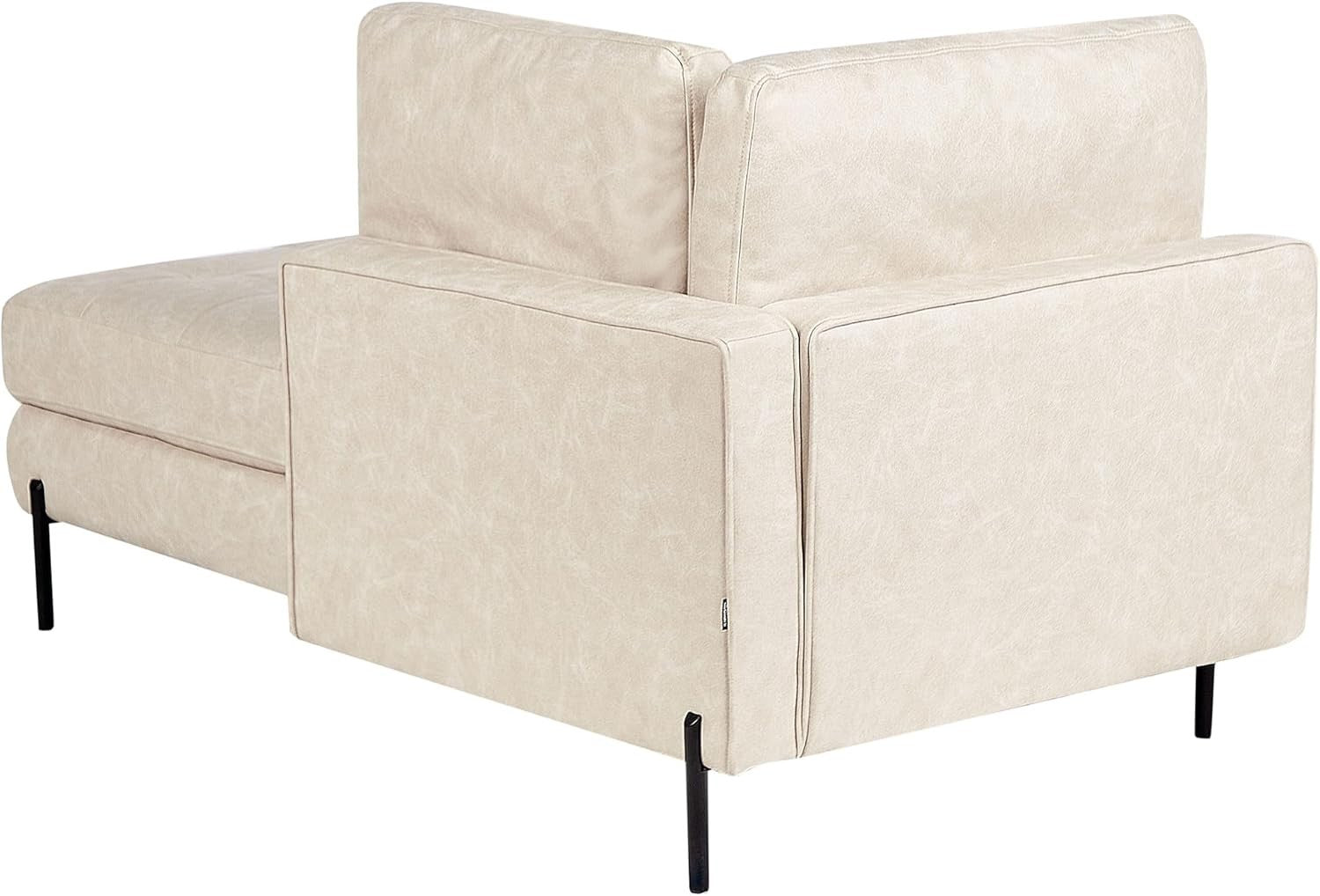 Modern Tufted Faux Leather Chaise Lounge Light Beige Metal Legs Comfort