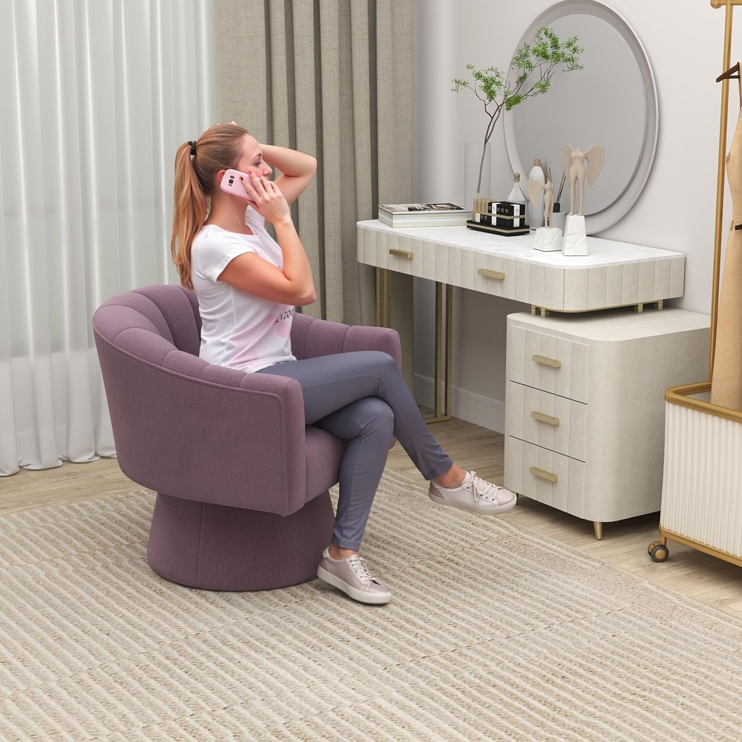 Purple Velvet Swivel Accent Chair 360° Barrel Lounge Armchair