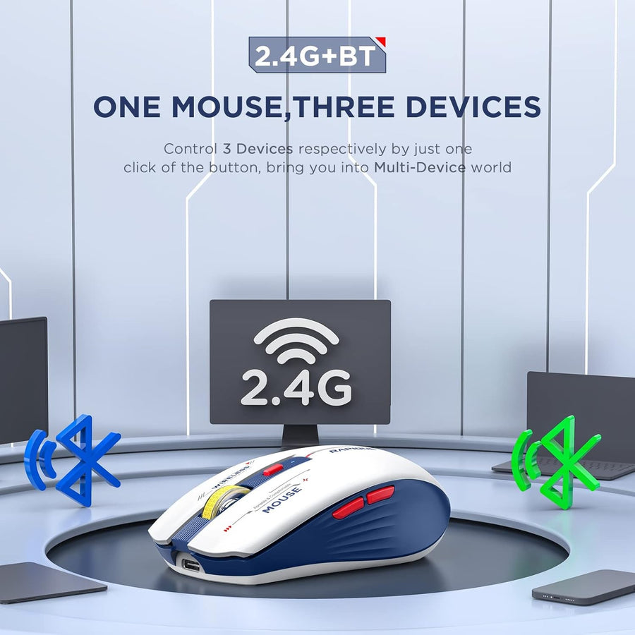 RAPIQUE Bluetooth Wireless Mouse Tri-Mode USB Multi-Device Blue White