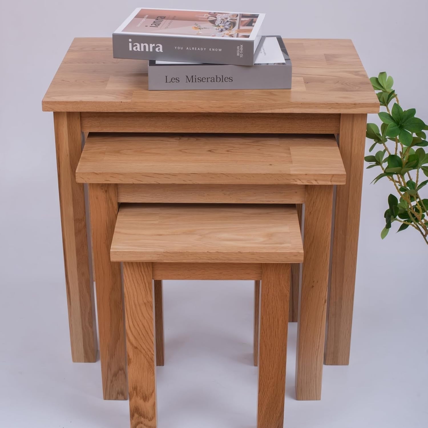 Nesting Coffee Table Set 3 Natural Wood Multi-functional Strong Durable Oak