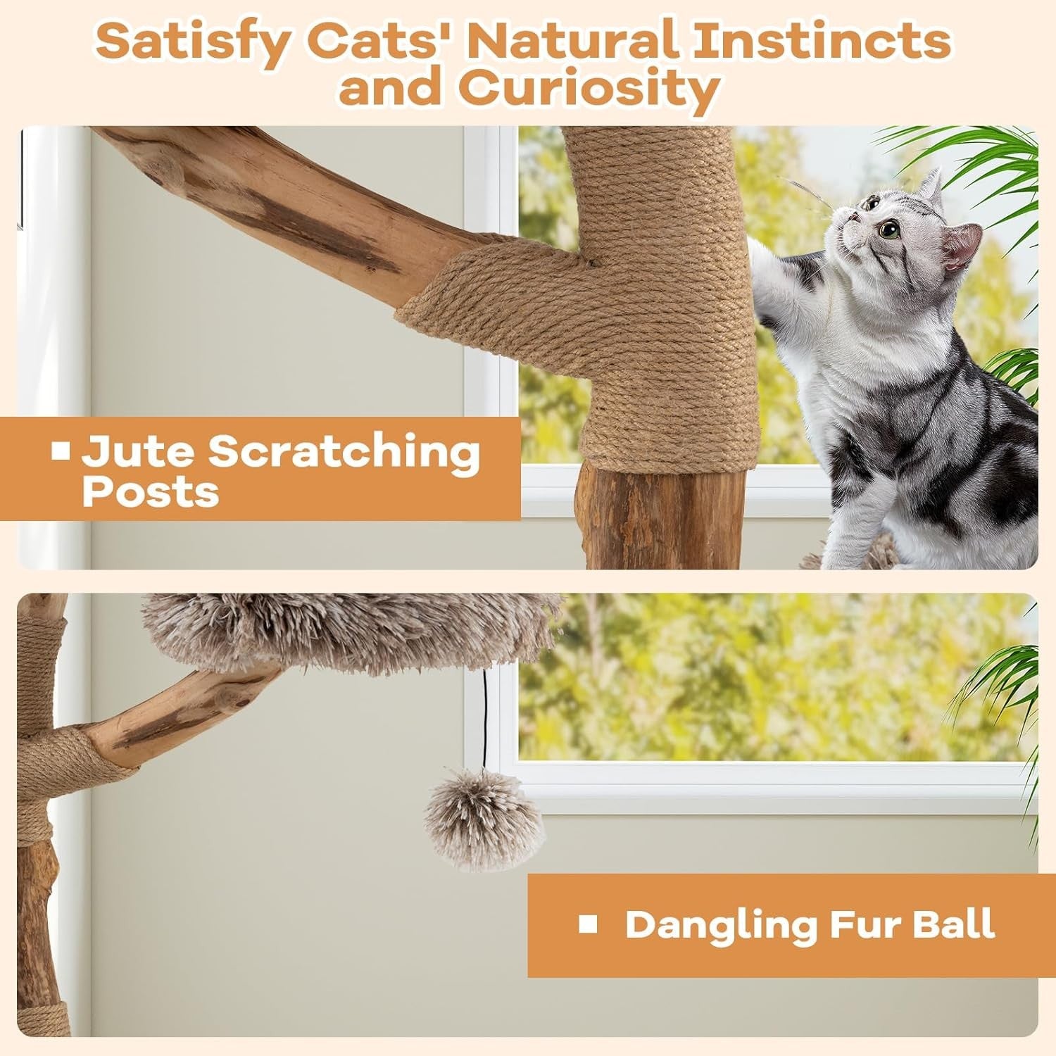 Luxury Wooden Cat Tree 92cm Multi-Level Tower with Plush Perches Scratching