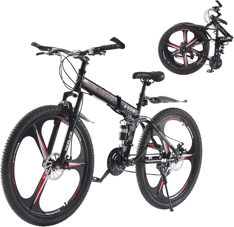 Foldable 27.5" Mountain Bike Dual Suspension 21-Speed 3-Spoke Wheels