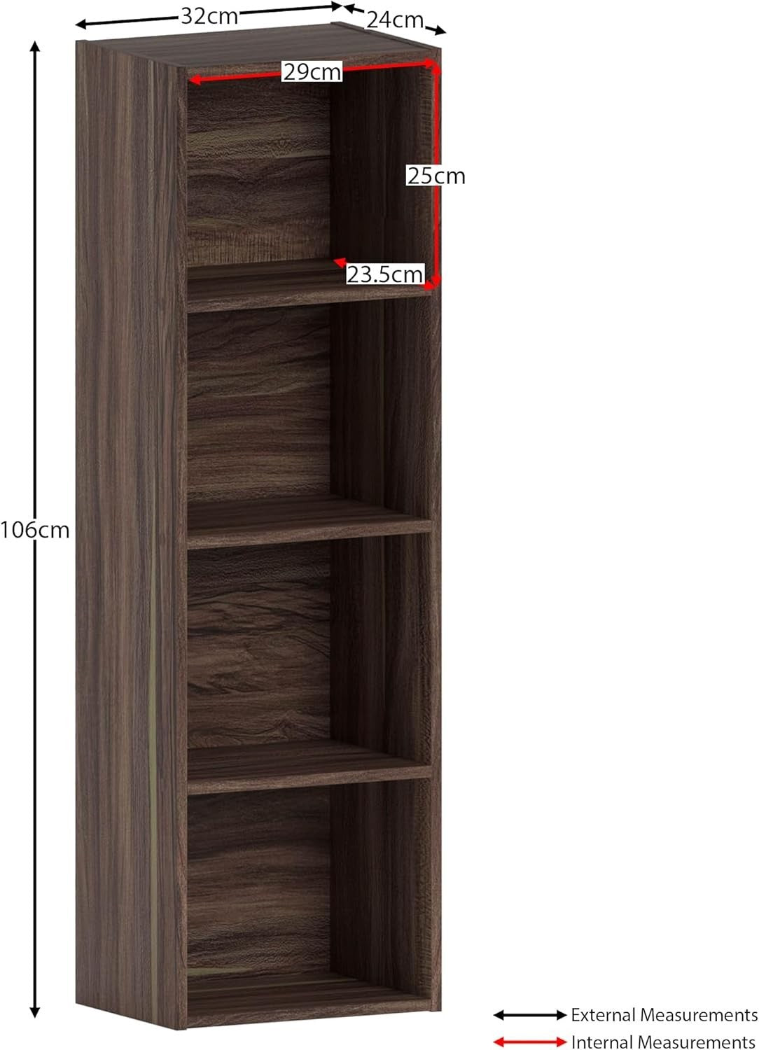 4 Tier Walnut Wooden Cube Bookcase Small Storage Shelf for Living Room Office