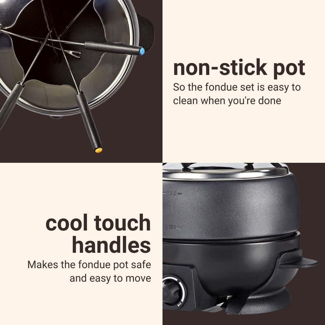Electric Fondue Set 2.3L Cheese Chocolate Pot 6 Fork Temperature