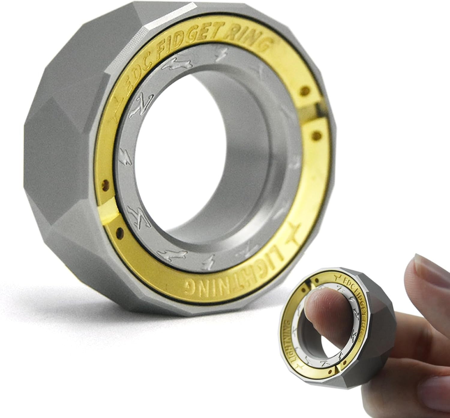 Silver Lightning Fidget Ring Stainless Steel Click Slider Anxiety Relief