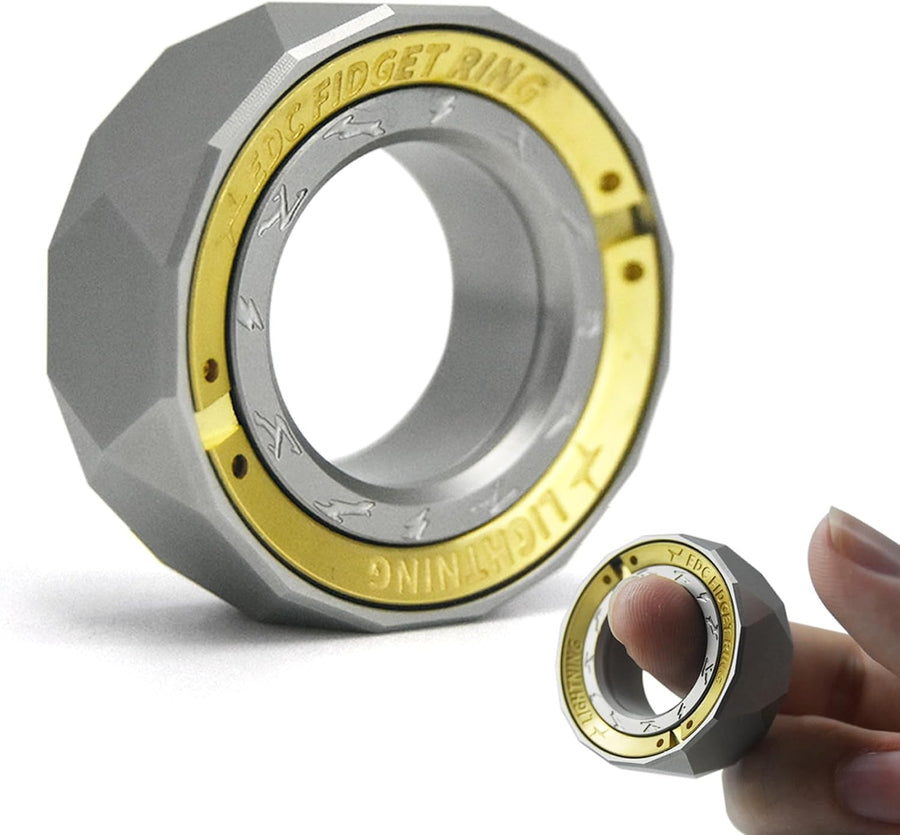 Silver Lightning Fidget Ring Stainless Steel Click Slider Anxiety Relief