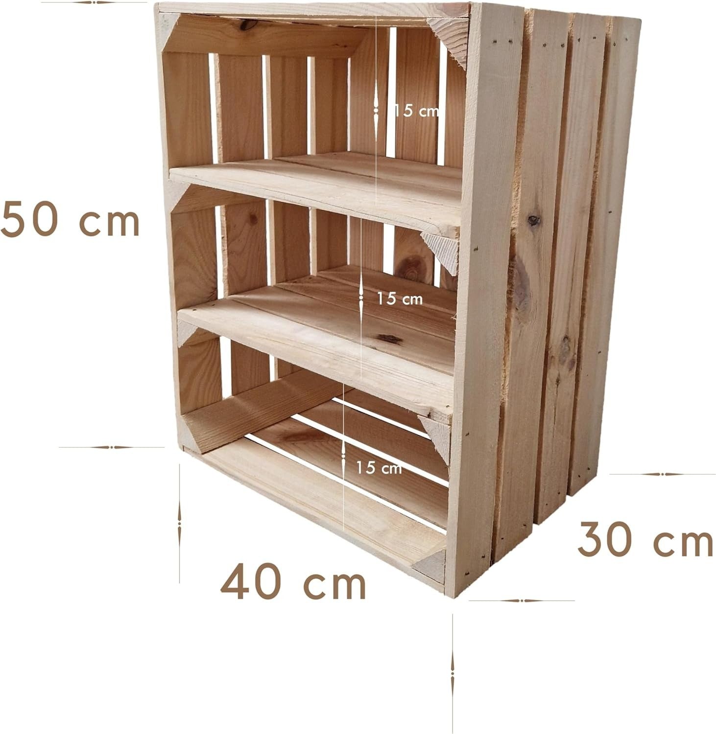 Wooden Tiered Storage Crates 2-Shelf Freestanding Organizer 50x40x30cm