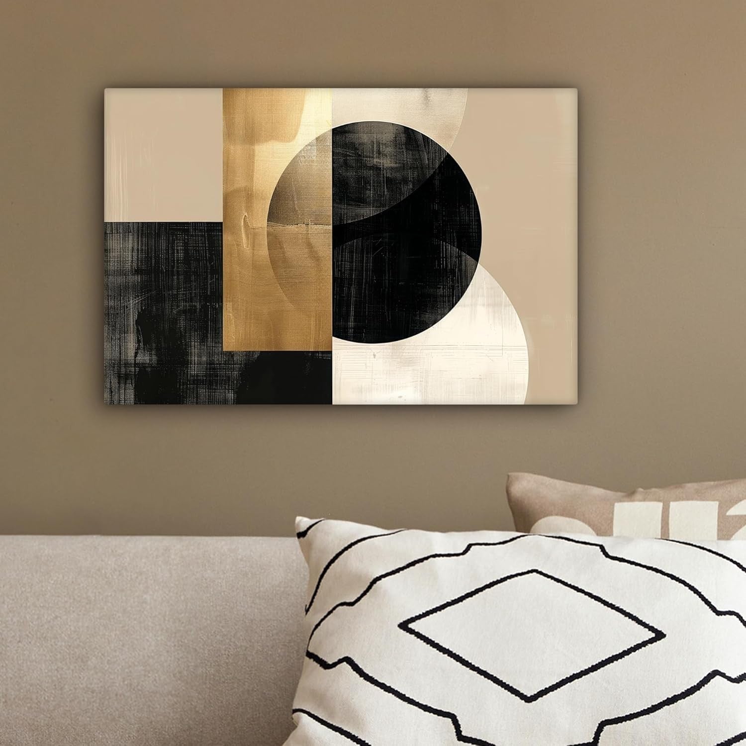 Abstract Gold Black Geometric Canvas Wall Art 30x20cm Modern Decor